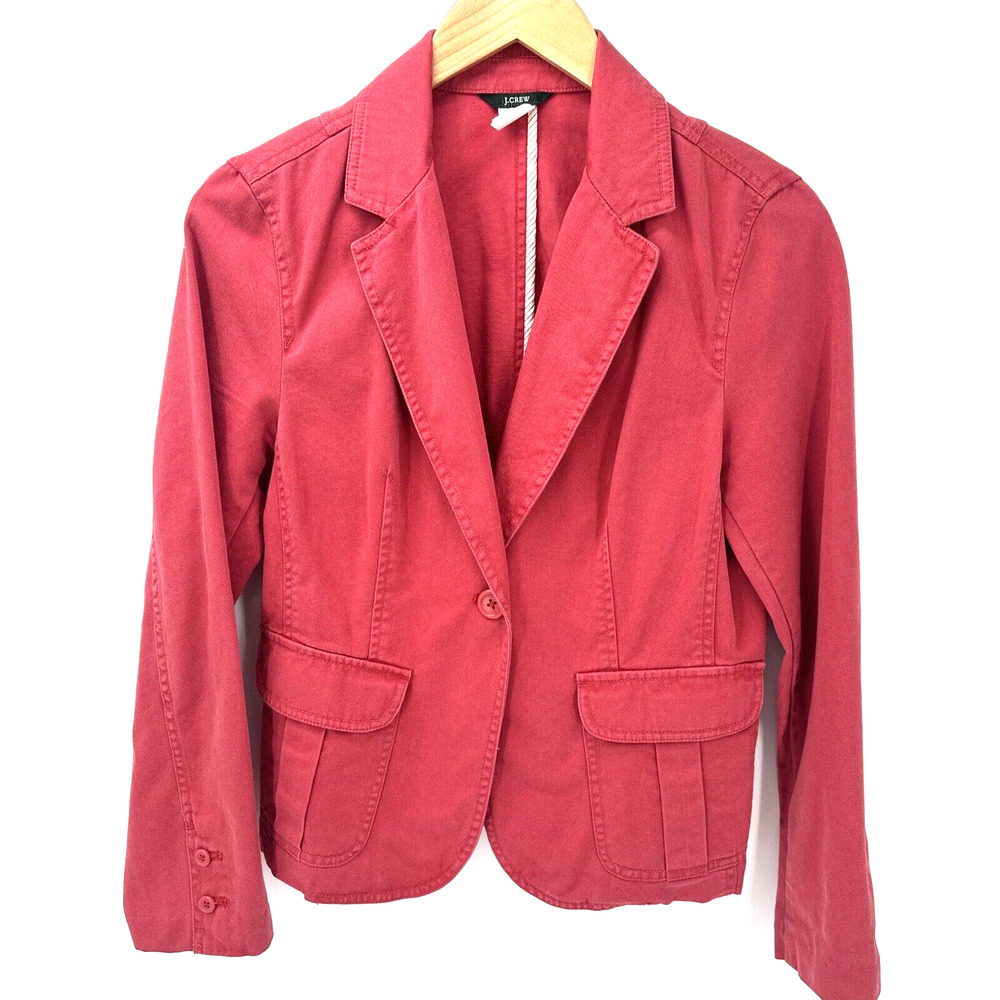 J Crew Blazer Womens Petite Medium Mp Jacket Cotton Red Classic Preppy Vintage